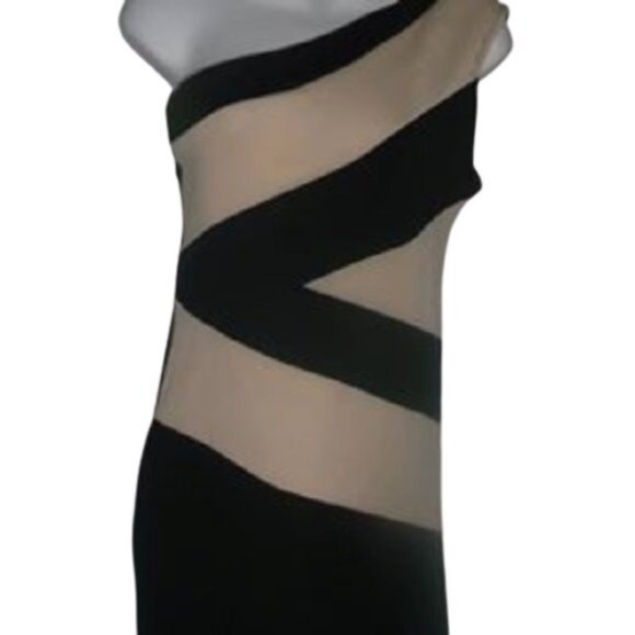 Assymetrical One-Shoulderl Beige Black Dress Size Large - Picture 1 of 1